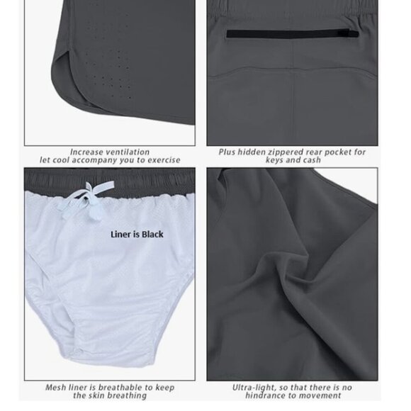 EZRUN Men's 5 Inch Running Shorts Quick Dry Breathable with Back Zipper Pocket - Picture 5 of 9